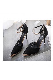 Women's Shoes Fleece Stiletto Heel Heels / Ankle Strap Heels Wedding / Party & Evening Black / Red / Gray