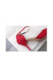 Women's Shoes Fleece Stiletto Heel Heels / Ankle Strap Heels Wedding / Party & Evening Black / Red / Gray