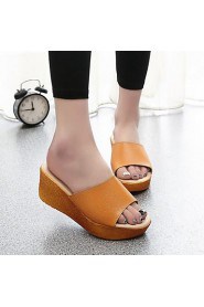 Women's Shoes Patent Leather Wedge Heel Peep Toe / Flip Flops / Comfort Sandals Casual Black / White / Silver / Orange