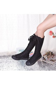 Punk Girls' Women's Shoes Canvas Flat Heel Fashion Boots Boots Outdoor / Athletic / Casual Black / White