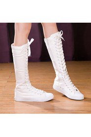 Punk Girls' Women's Shoes Canvas Flat Heel Fashion Boots Boots Outdoor / Athletic / Casual Black / White