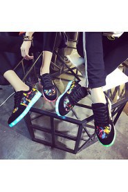 Women's Shoes Leatherette Flat Heel Round Toe Fashion Sneakers Outdoor / Casual / Athletic Black