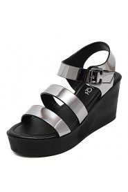 Women's Shoes Patent Leather Wedge Heel Open Toe Sandals Dress Silver