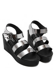 Women's Shoes Patent Leather Wedge Heel Open Toe Sandals Dress Silver