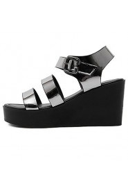 Women's Shoes Patent Leather Wedge Heel Open Toe Sandals Dress Silver