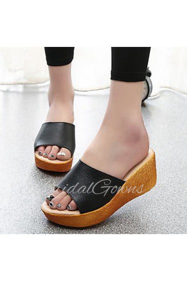 Women's Shoes Patent Leather Wedge Heel Peep Toe / Flip Flops / Comfort Sandals Casual Black / White / Silver / Orange