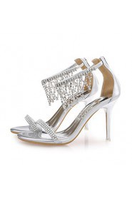 Women's Shoes Leather / Glitter Stiletto Heel Heels Sandals Wedding / Party & Evening / Dress Silver / Gold