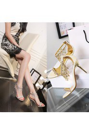 Women's Shoes Leather / Glitter Stiletto Heel Heels Sandals Wedding / Party & Evening / Dress Silver / Gold