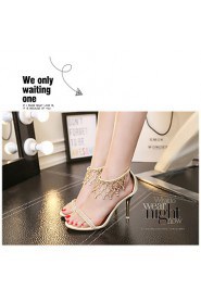 Women's Shoes Leather / Glitter Stiletto Heel Heels Sandals Wedding / Party & Evening / Dress Silver / Gold