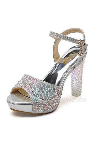 Women's Shoes Glitter Chunky Heel Peep Toe Sandals with Crystal Shoes More Colors available