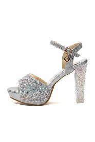 Women's Shoes Glitter Chunky Heel Peep Toe Sandals with Crystal Shoes More Colors available