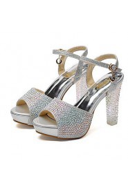 Women's Shoes Glitter Chunky Heel Peep Toe Sandals with Crystal Shoes More Colors available