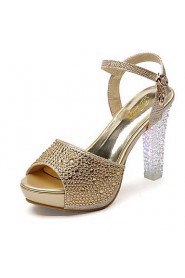 Women's Shoes Glitter Chunky Heel Peep Toe Sandals with Crystal Shoes More Colors available