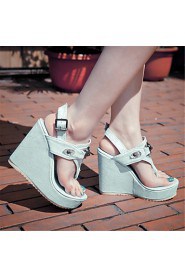 Women's Shoes Customized Materials / Leatherette Wedge Heel Wedges Sandals Party & Evening / Dress / White / Gold