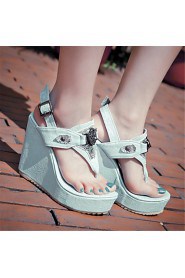 Women's Shoes Customized Materials / Leatherette Wedge Heel Wedges Sandals Party & Evening / Dress / White / Gold