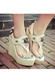 Women's Shoes Customized Materials / Leatherette Wedge Heel Wedges Sandals Party & Evening / Dress / White / Gold