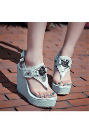 Women's Shoes Customized Materials / Leatherette Wedge Heel Wedges Sandals Party & Evening / Dress / White / Gold