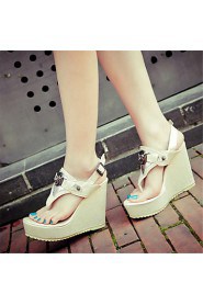 Women's Shoes Customized Materials / Leatherette Wedge Heel Wedges Sandals Party & Evening / Dress / White / Gold