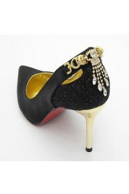 Women's Shoes Silk/Glitter Stiletto Heel Heels/Pointed Toe Pumps/Heels Wedding/Party & Evening/Dress Black/Gold