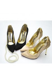 Women's Shoes Silk/Glitter Stiletto Heel Heels/Pointed Toe Pumps/Heels Wedding/Party & Evening/Dress Black/Gold