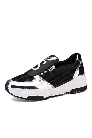 Women's Shoes Pigskin Flat Heel Comfort Fashion Sneakers Outdoor / Dress / Casual Black / Silver