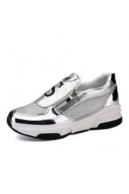 Women's Shoes Pigskin Flat Heel Comfort Fashion Sneakers Outdoor / Dress / Casual Black / Silver