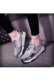 Women's Shoes Pigskin Flat Heel Comfort Fashion Sneakers Outdoor / Dress / Casual Black / Silver