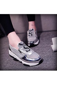 Women's Shoes Pigskin Flat Heel Comfort Fashion Sneakers Outdoor / Dress / Casual Black / Silver