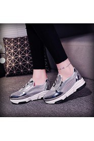 Women's Shoes Pigskin Flat Heel Comfort Fashion Sneakers Outdoor / Dress / Casual Black / Silver