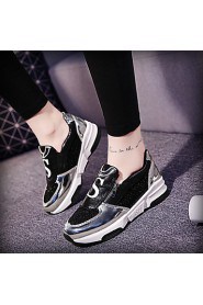 Women's Shoes Pigskin Flat Heel Comfort Fashion Sneakers Outdoor / Dress / Casual Black / Silver