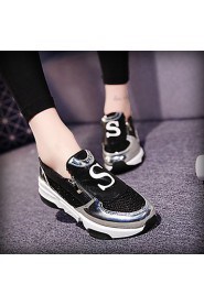 Women's Shoes Pigskin Flat Heel Comfort Fashion Sneakers Outdoor / Dress / Casual Black / Silver