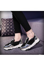 Women's Shoes Pigskin Flat Heel Comfort Fashion Sneakers Outdoor / Dress / Casual Black / Silver