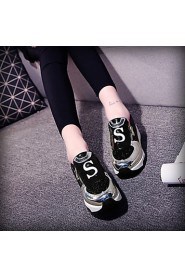 Women's Shoes Pigskin Flat Heel Comfort Fashion Sneakers Outdoor / Dress / Casual Black / Silver