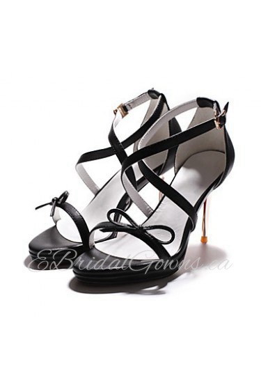 Women's Shoes Leather Stiletto Heel / Platform / Ankle Strap Sandals Wedding / Party & Evening Black / White / Gold