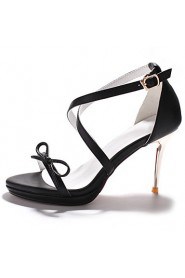 Women's Shoes Leather Stiletto Heel / Platform / Ankle Strap Sandals Wedding / Party & Evening Black / White / Gold