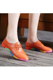 Women's Shoes Leather Flat Heel Pointed Toe Oxfords Office & Career / Casual Black / Blue / White / Orange