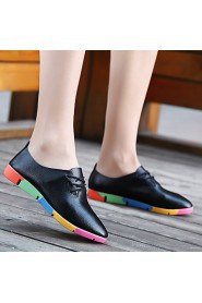 Women's Shoes Leather Flat Heel Pointed Toe Oxfords Office & Career / Casual Black / Blue / White / Orange