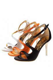 Women's Shoes Silk Stiletto Heel Heels /Sandals Wedding / Office & Career / Party & Evening Black / White / Orange