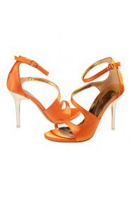 Women's Shoes Silk Stiletto Heel Heels /Sandals Wedding / Office & Career / Party & Evening Black / White / Orange