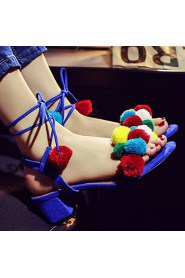 Women's Shoes Fleece Chunky Heel Pom-pom / Gladiator Sandals Party & Evening / Dress / Casual Black / Blue / Pink / Red