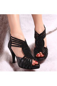 Women's Shoes Nappa Leather Stiletto Heel Heels / Peep Toe Sandals Office & Career / Party & Evening / Dress Black