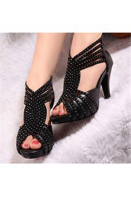 Women's Shoes Nappa Leather Stiletto Heel Heels / Peep Toe Sandals Office & Career / Party & Evening / Dress Black