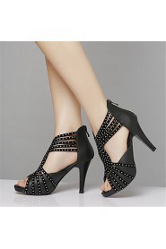 Women's Shoes Nappa Leather Stiletto Heel Heels / Peep Toe Sandals Office & Career / Party & Evening / Dress Black