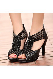 Women's Shoes Nappa Leather Stiletto Heel Heels / Peep Toe Sandals Office & Career / Party & Evening / Dress Black