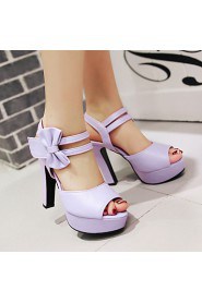 Women's Shoes Leatherette Chunky Heel Heels / Peep Toe Sandals Outdoor / Dress / Casual Black / Pink / Purple / Beige