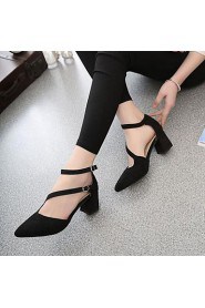 Women's Shoes Faux Buckle Chunky Heel Pointed Toe / Closed Toe Heels Office & Career / Casual Black / Gray