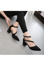 Women's Shoes Faux Buckle Chunky Heel Pointed Toe / Closed Toe Heels Office & Career / Casual Black / Gray