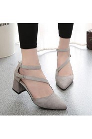 Women's Shoes Faux Buckle Chunky Heel Pointed Toe / Closed Toe Heels Office & Career / Casual Black / Gray