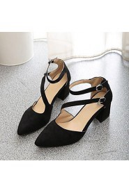 Women's Shoes Faux Buckle Chunky Heel Pointed Toe / Closed Toe Heels Office & Career / Casual Black / Gray