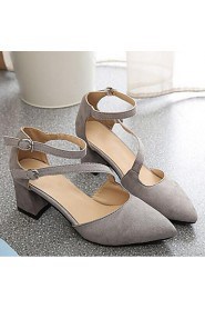 Women's Shoes Faux Buckle Chunky Heel Pointed Toe / Closed Toe Heels Office & Career / Casual Black / Gray